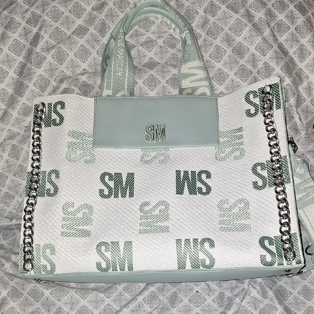 Steve Madden Green and White Crossbody Bag with Monogram Design